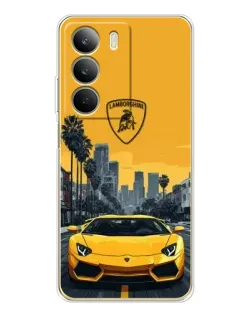 Чехол для Realme C71 с картинкой «Желтый Lamborghini город»