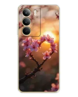 Чохол для Realme C71 з картинкою «Рожевий цвіт  сердечко на тлі заходу»