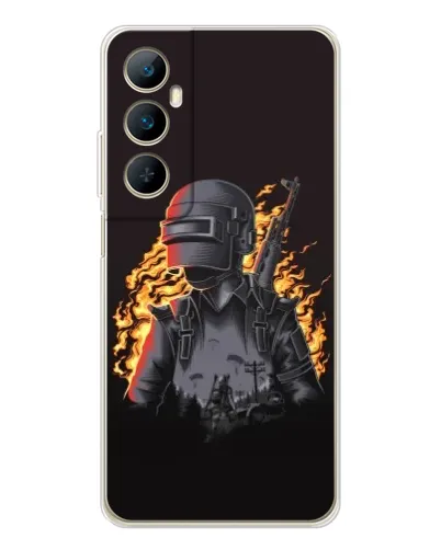 Чехол для Realme C75 с картинкой «PUBG — огненный силуэт»