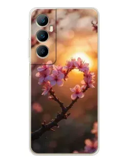 Чехол для Realme C75 с картинкой «Розовый цвет сердце на фоне заката»