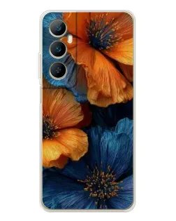 Чехол для Realme C75 с картинкой «Яркая сине-оранжевая флора»