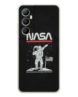 Чехол для Realme C76 с картинкой «NASA — шагаем по Луне»
