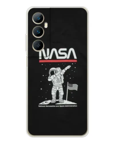 Чехол для Realme C76 с картинкой «NASA — шагаем по Луне»