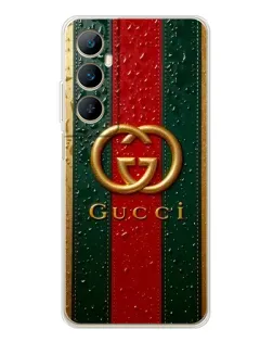Чехол для Realme C76 с картинкой «Gucci — фирменная полоса и золото»