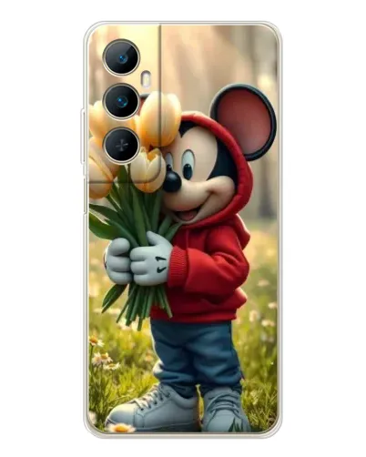 Чехол для Realme C76 с картинкой «Микки с тюльпанами»