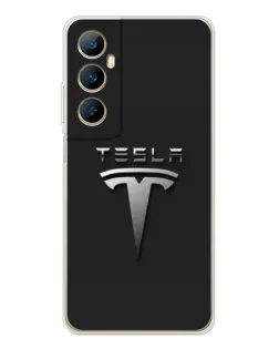 Чехол для Realme C76 с картинкой «Стальной логотип Tesla»