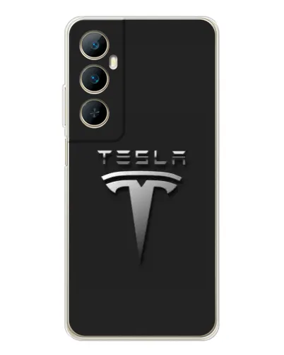 Чехол для Realme C76 с картинкой «Стальной логотип Tesla»