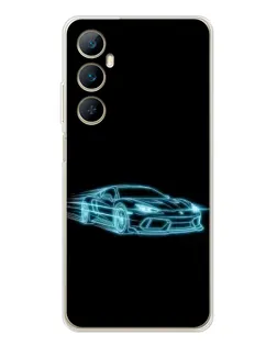Чехол для Realme C76 с картинкой «Неоновый контур Lamborghini»