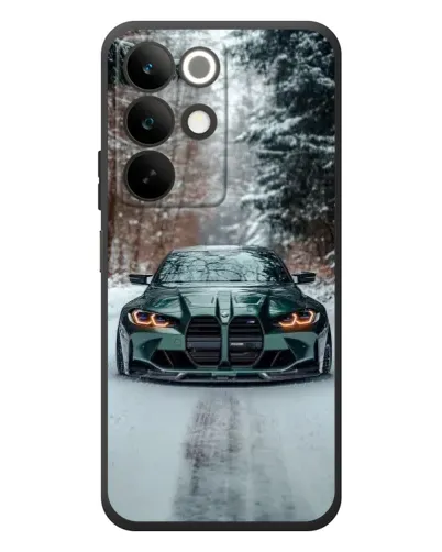 Чехол для Realme C85 с картинкой «BMW в зимнем лесу»