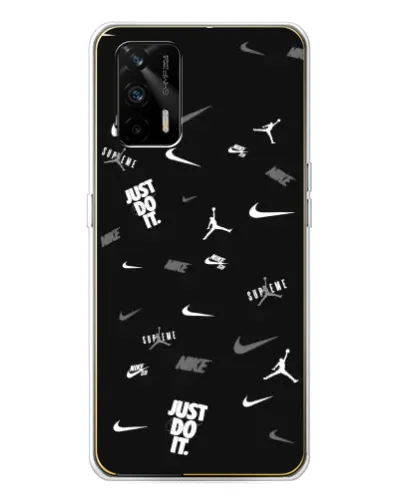 Чехол для Realme GT 5G с картинкой «Nike Black Pattern» Чехол для Realme GT 5G с картинкой «Nike Black Pattern»