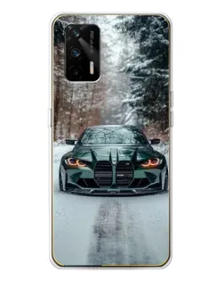 Чехол для Realme GT 5G с картинкой «BMW в зимнем лесу»