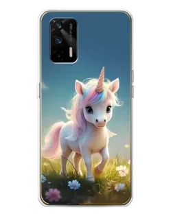 Чехол для Realme GT 5G с картинкой «Единорог на поляне»