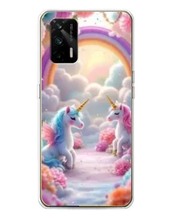 Чехол для Realme GT 5G с картинкой «Радуга и единороги»