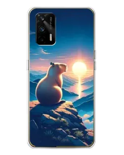 Чехол для Realme GT 5G с картинкой «Закат солнца с капибарой»