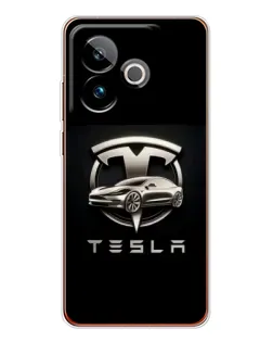 Чехол для Realme GT 7 с картинкой «Tesla — серебристое авто»