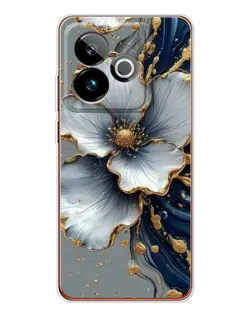 Чехол для Realme GT 7 с картинкой «Белый цветок и золотой флюид»