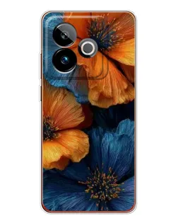 Чехол для Realme GT 7 с картинкой «Яркая сине-оранжевая флора»