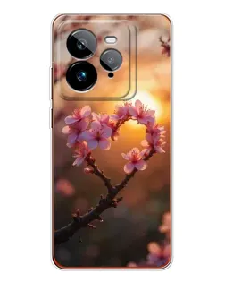 Чехол для Realme GT 7Pro с картинкой «Розовый цвет сердце на фоне заката»