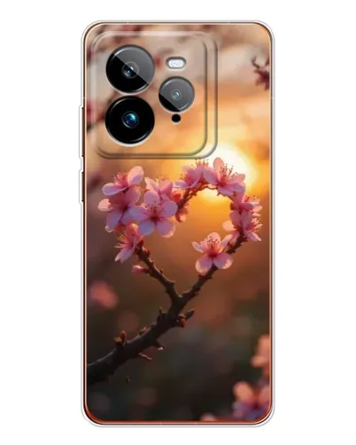 Чехол для Realme GT 7Pro с картинкой «Розовый цвет сердце на фоне заката»