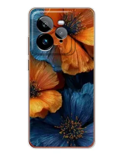 Чехол для Realme GT 7Pro с картинкой «Яркая сине-оранжевая флора»