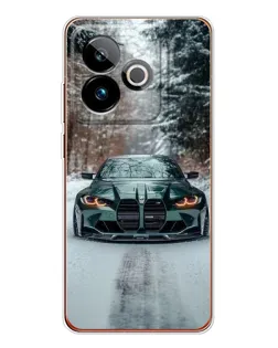 Чехол для Realme GT 7T с картинкой «BMW в зимнем лесу»