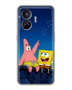 Чехол для Realme GT Neo 5 с картинкой «Губка Боб и Патрик ночью»