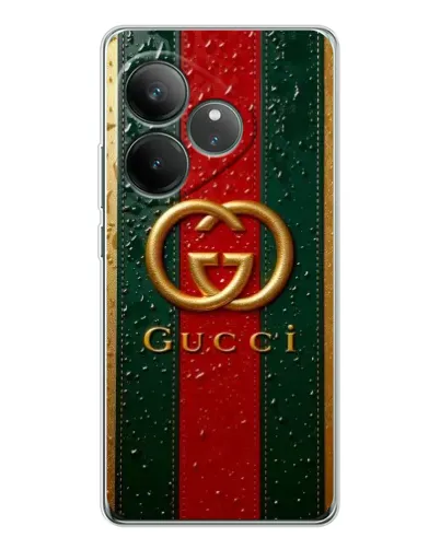 Чехол для Realme GT Neo 6 с картинкой «Gucci — фирменная полоса и золото» Чехол для Realme GT Neo 6 с картинкой «Gucci — фирменная полоса и золото»