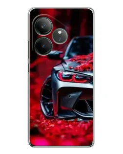 Чехол для Realme GT Neo 6 с картинкой «Спортивная BMW и цветы»