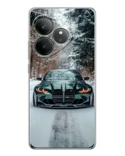 Чехол для Realme GT Neo 6 с картинкой «BMW в зимнем лесу»