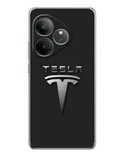 Чехол для Realme GT Neo 6 с картинкой «Стальной логотип Tesla»