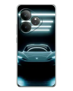 Чехол для Realme GT Neo 6 с картинкой «Tesla в неоне»