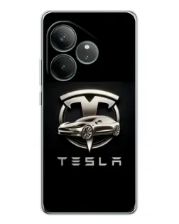 Чехол для Realme GT Neo 6 с картинкой «Tesla — серебристое авто»