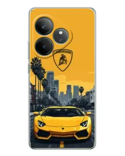 Чехол для Realme GT Neo 6 с картинкой «Желтый Lamborghini город»