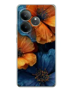 Чехол для Realme GT Neo 6 с картинкой «Яркая сине-оранжевая флора»