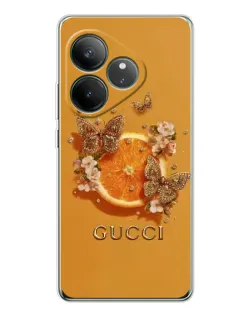 Чехол для Realme GT Neo 7 с картинкой «Gucci — золотые бабочки»