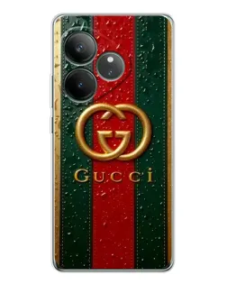 Чехол для Realme GT Neo 7 с картинкой «Gucci — фирменная полоса и золото»