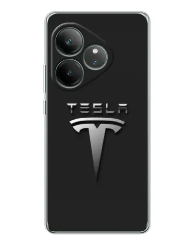 Чехол для Realme GT Neo 7 с картинкой «Стальной логотип Tesla»