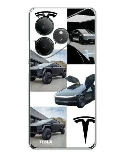 Чехол для Realme GT Neo 7 с картинкой «Коллаж Cybertruck Tesla»