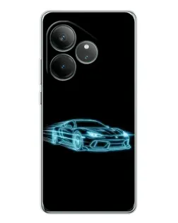 Чехол для Realme GT Neo 7 с картинкой «Неоновый контур Lamborghini»