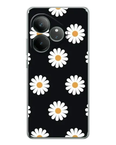 Чехол для Realme GT Neo 7 с картинкой «Ромашки на черном»