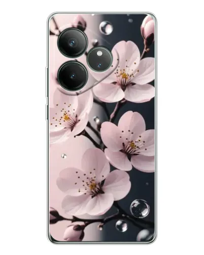 Чехол для Realme GT Neo 7 с картинкой «Нежная сакура и капли» Чехол для Realme GT Neo 7 с картинкой «Нежная сакура и капли»