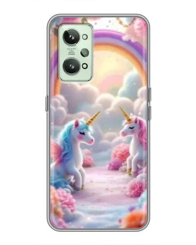 Чехол для Realme GT2 с картинкой «Радуга и единороги»