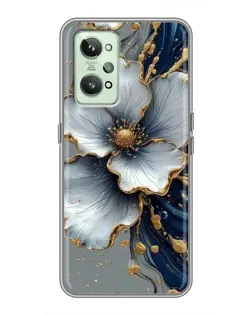Чехол для Realme GT2 с картинкой «Белый цветок и золотой флюид»