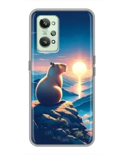 Чехол для Realme GT2 с картинкой «Закат солнца с капибарой»