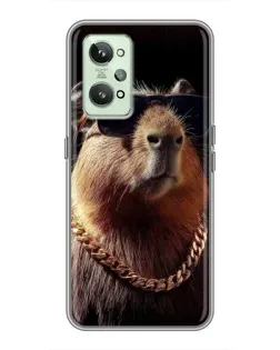 Чехол для Realme GT2 с картинкой «Капибара золотая цепь»
