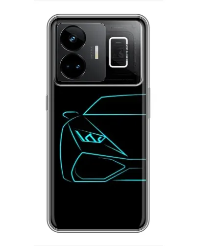 Чехол для Realme GT3 с картинкой «Голубой силуэт Lamborghini»