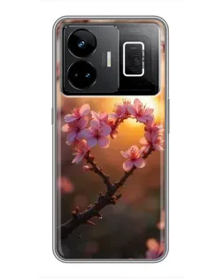 Чохол для Realme GT3 з картинкою «Рожевий цвіт  сердечко на тлі заходу»