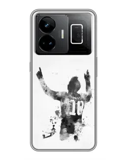 Чехол для Realme GT3 с картинкой «Черно-белый силуэт Месси»