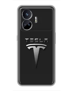 Чехол для Realme GT5 с картинкой «Стальной логотип Tesla»
