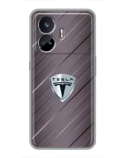 Чехол для Realme GT5 с картинкой «Металлическая текстура Tesla»